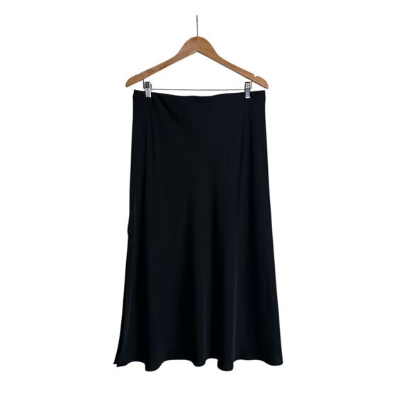 A New Day Women’s Black A-Line Satin Feel Slip Midi Skirt Elastic Waist Large - Picture 6 of 9